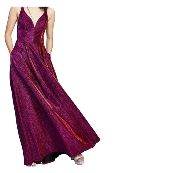 CITY STUDIO SZ 11 Juniors fuchsia metallic knit backless maxi gown NWT B137 - Picture 1 of 7